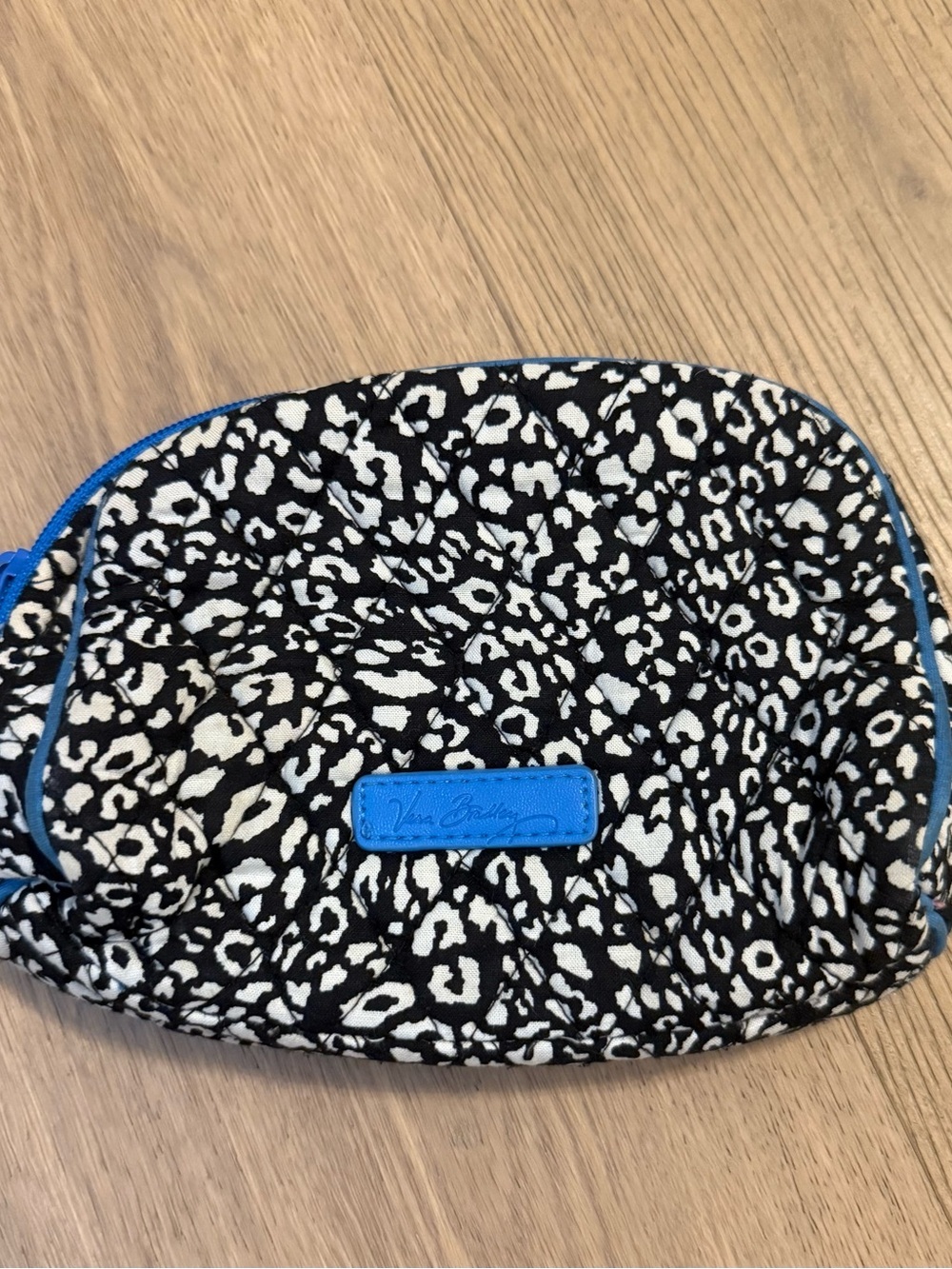 Vera Bradley Black and White Animal Print Cosmetic Bag with Blue Trim
